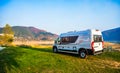 Campervan, Motorhome RV parked nextÂ to the lake or river in Bosnia and Herzegovina. Royalty Free Stock Photo